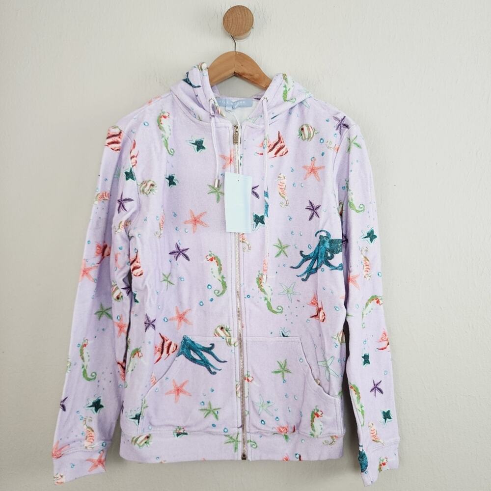 Hill House Home The Allie Jacket Sea Creatures Purple Lilac Zip Up Hoodie Toy XS